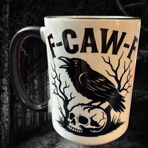 F-caw-f Black and White Raven Skull Mug